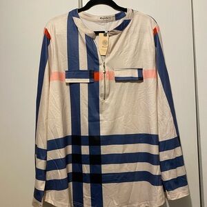 Moyabo Blue and Cream Zipper Top